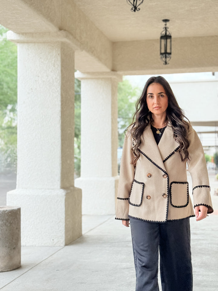 The Margot Blanket Stitch Jacket - Taupe