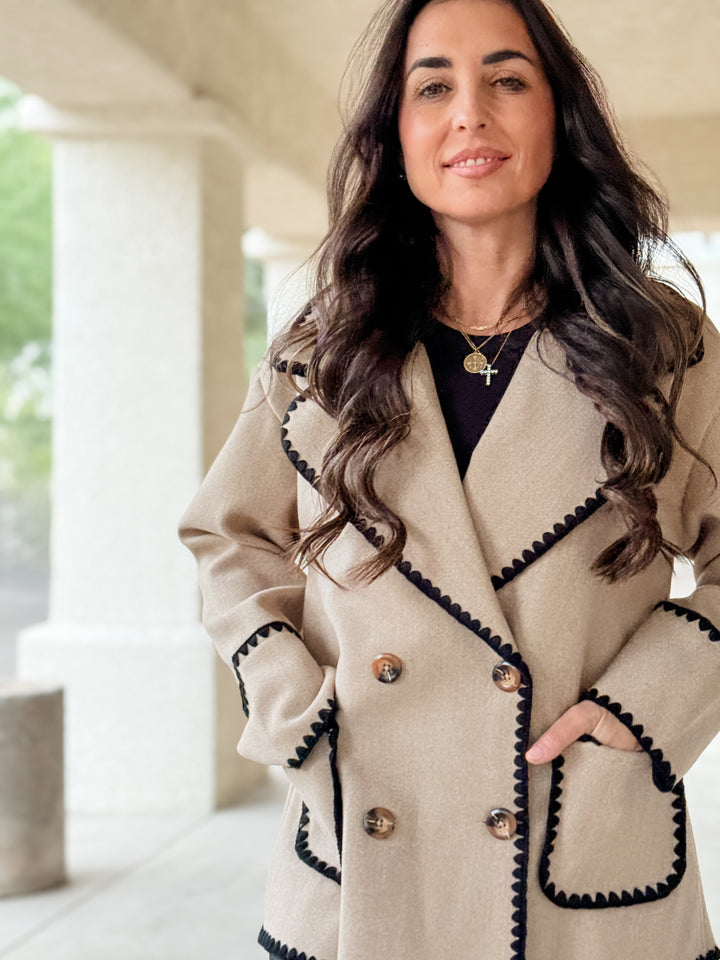 The Margot Blanket Stitch Jacket - Taupe