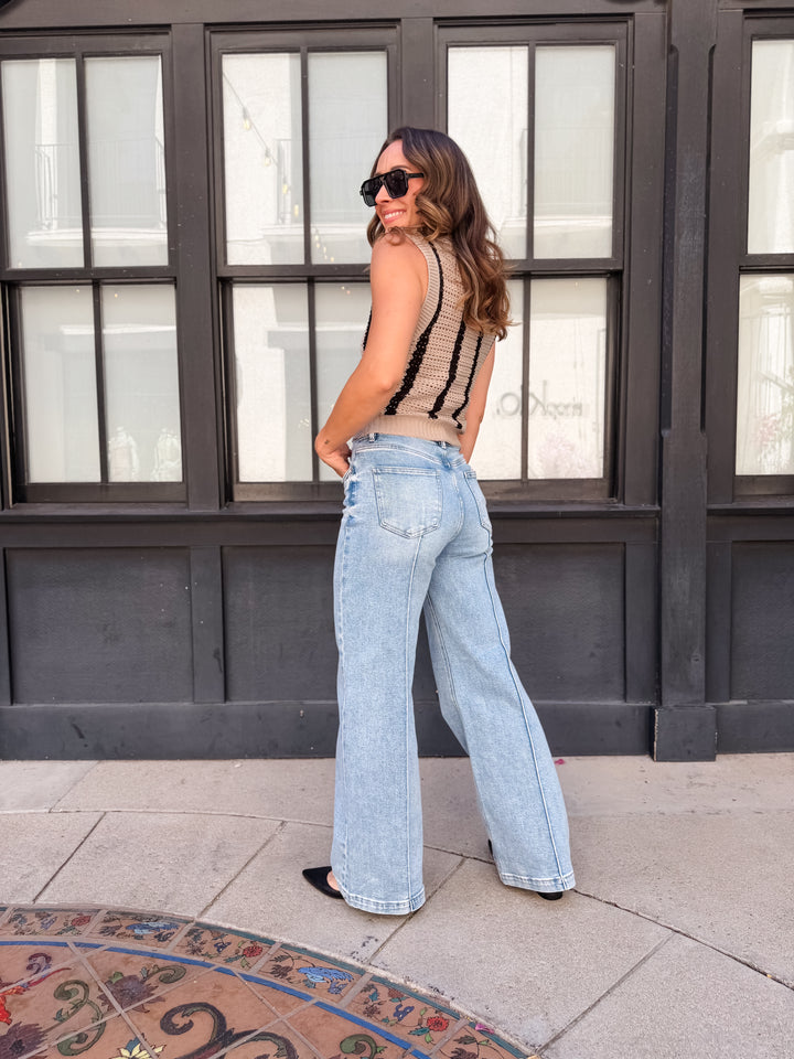 The Elissa High Waist Wide Leg Detailed Jeans by Risen