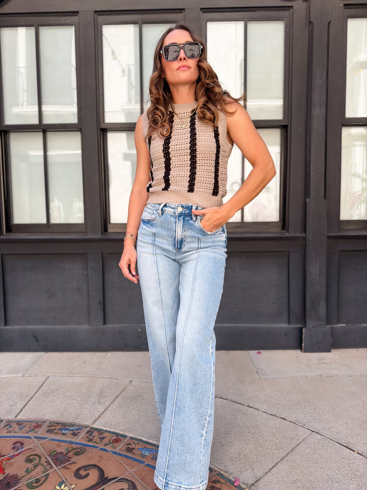 The Elissa High Waist Wide Leg Detailed Jeans by Risen