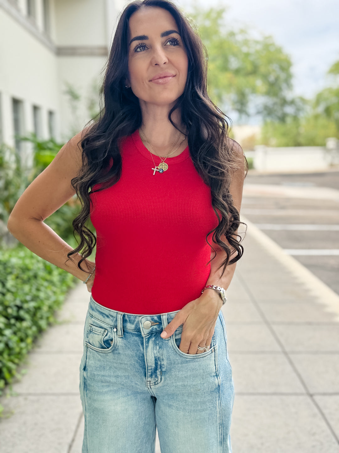 The Talia Ribbed Tank - Red