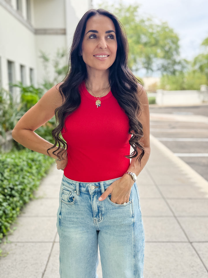 The Talia Ribbed Tank - Red