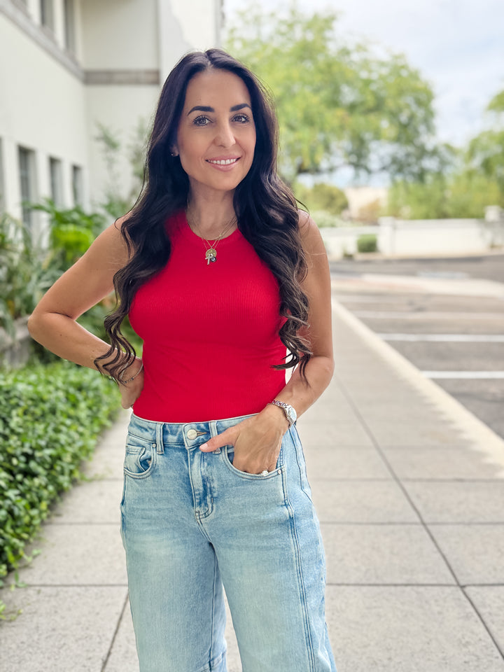 The Talia Ribbed Tank - Red