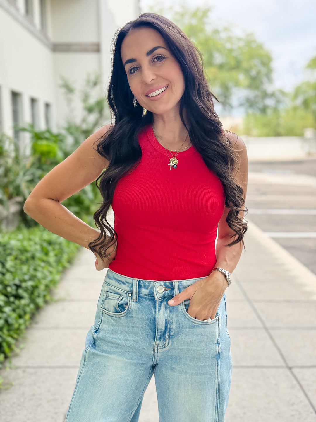 The Talia Ribbed Tank - Red