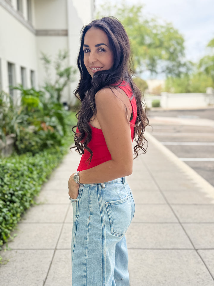The Talia Ribbed Tank - Red