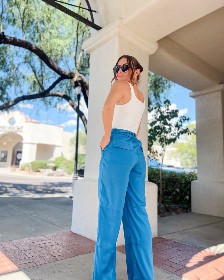 The Dani Satin Cargo Pants - Turquoise