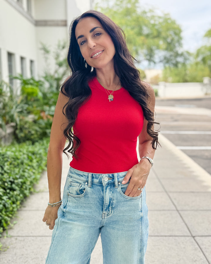 The Talia Ribbed Tank - Red