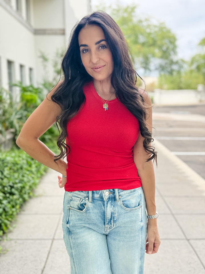 The Talia Ribbed Tank - Red