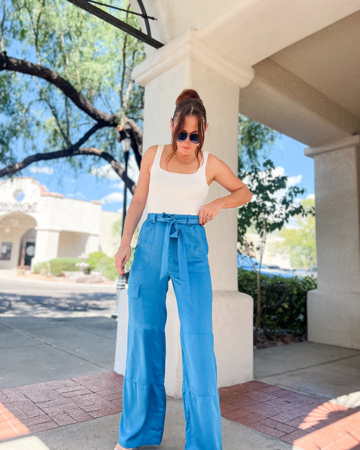 The Dani Satin Cargo Pants - Turquoise