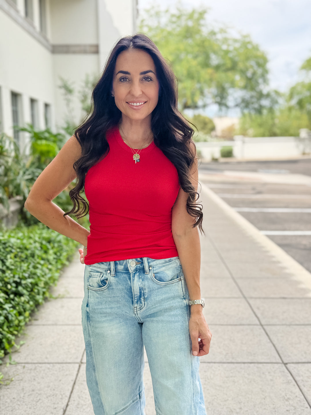 The Talia Ribbed Tank - Red