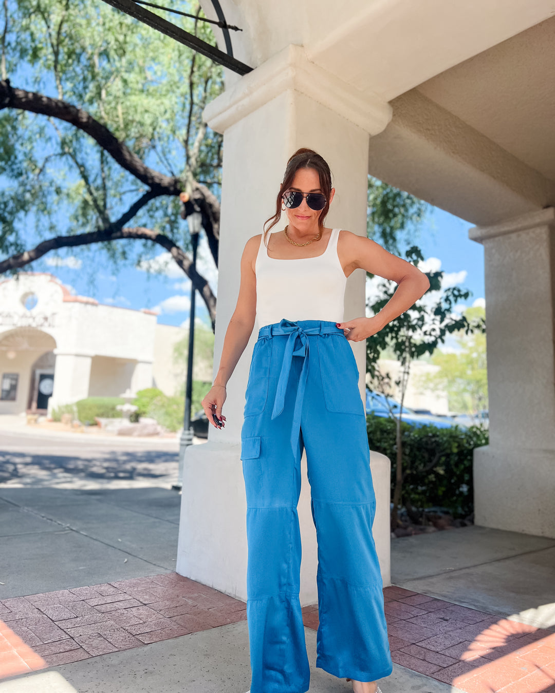 The Dani Satin Cargo Pants - Turquoise