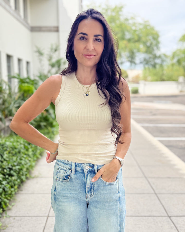 The Talia Ribbed Tank - Taupe