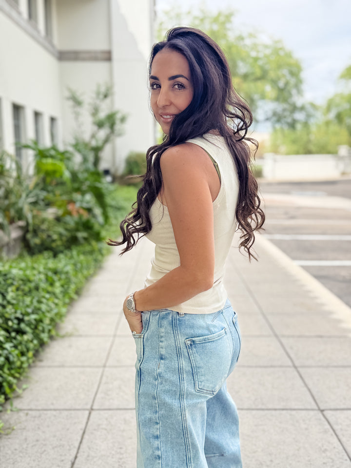 The Talia Ribbed Tank - Taupe