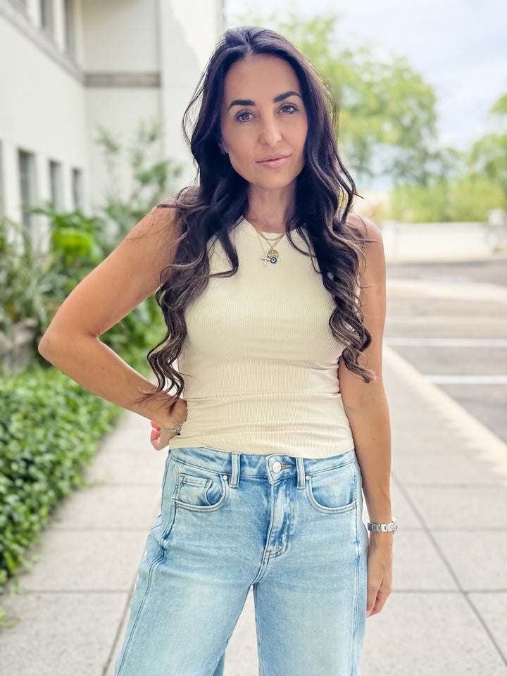The Talia Ribbed Tank - Taupe