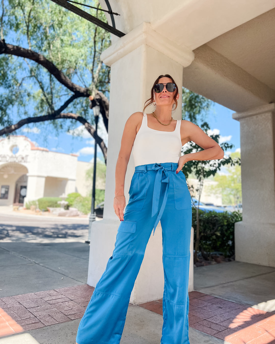 The Dani Satin Cargo Pants - Turquoise