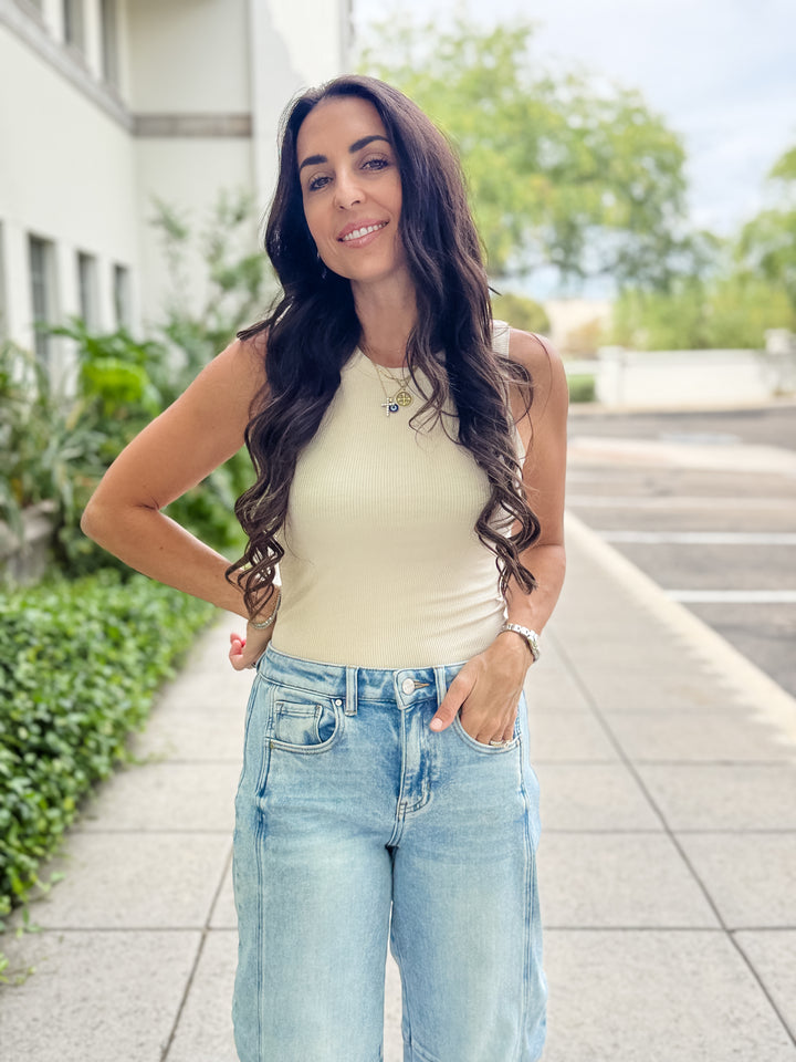 The Talia Ribbed Tank - Taupe
