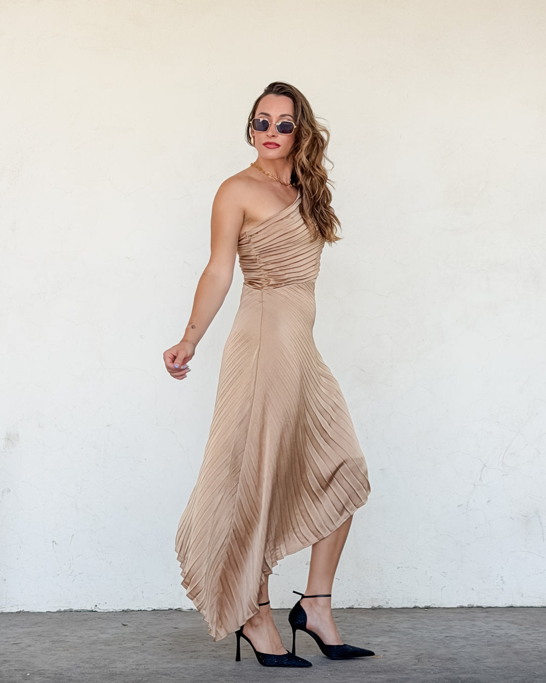 The One Shoulder Pleated Dress