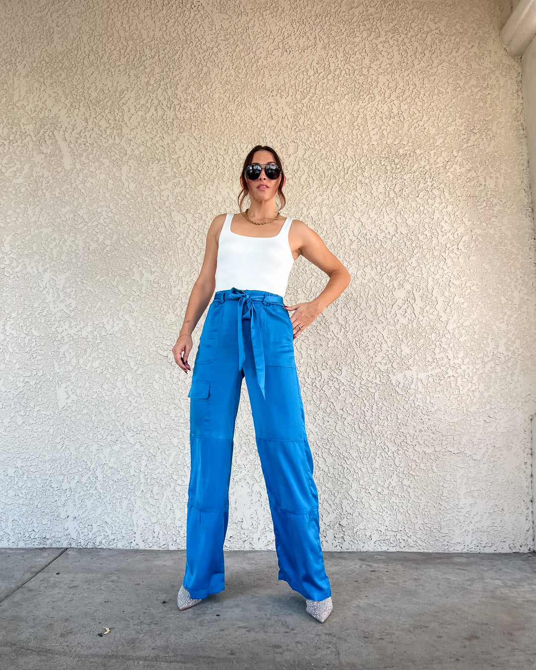 The Dani Satin Cargo Pants - Turquoise