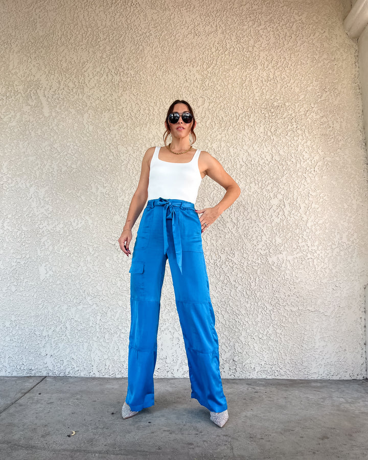 The Dani Satin Cargo Pants - Turquoise
