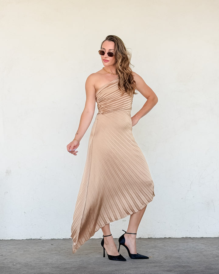 The One Shoulder Pleated Dress