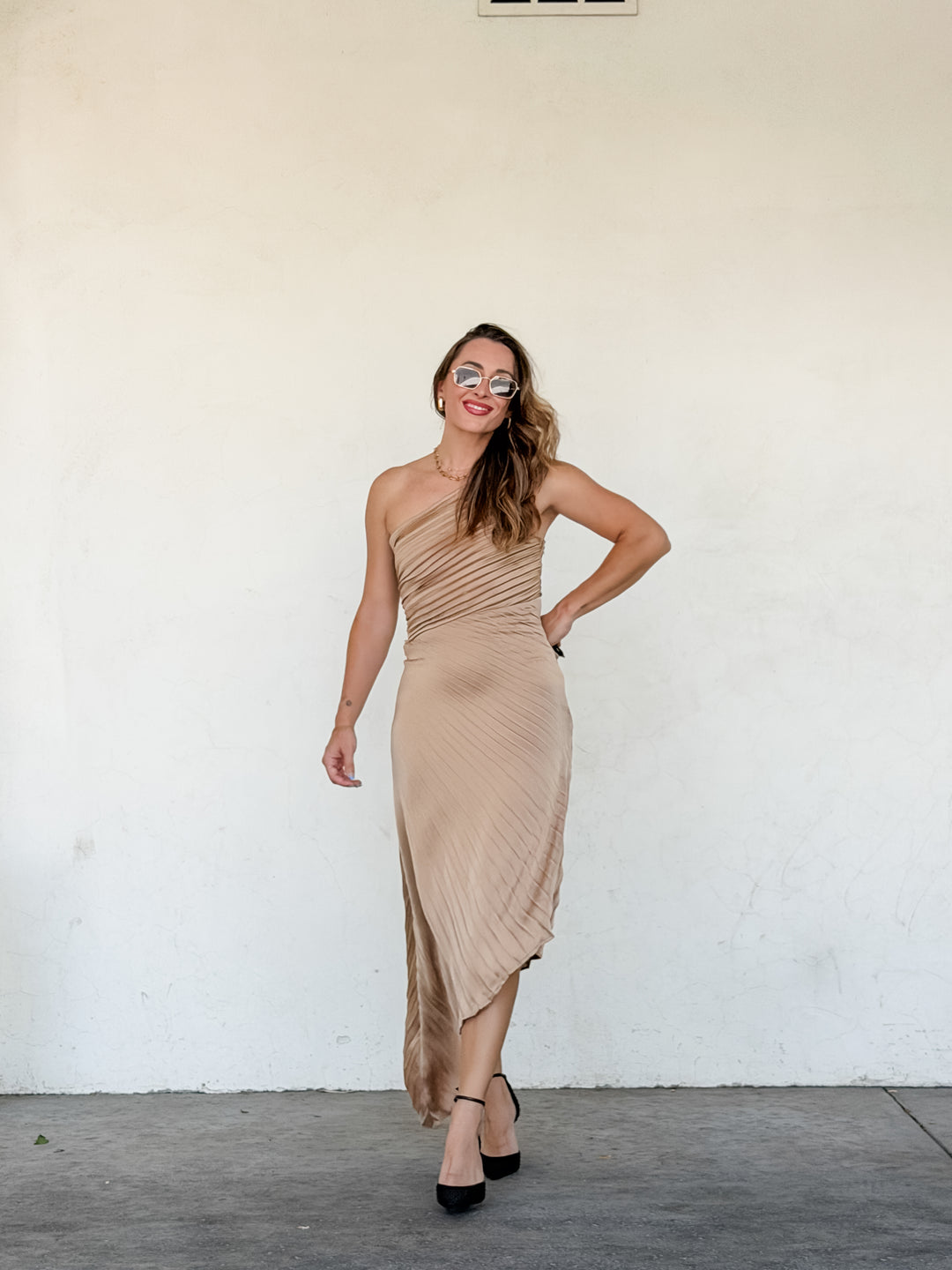 The One Shoulder Pleated Dress