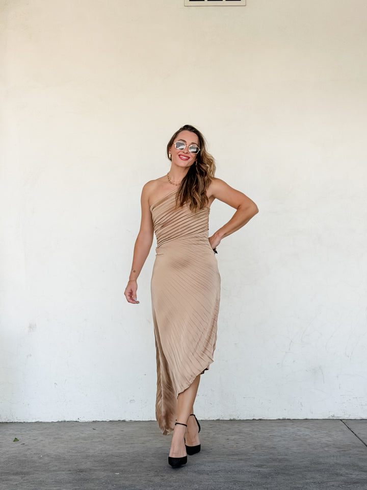 The One Shoulder Pleated Dress