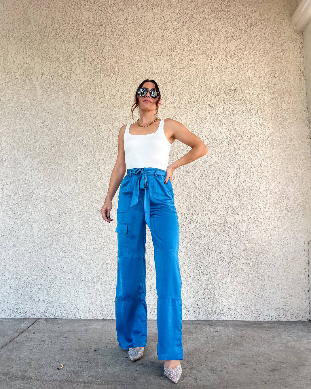 The Dani Satin Cargo Pants - Turquoise