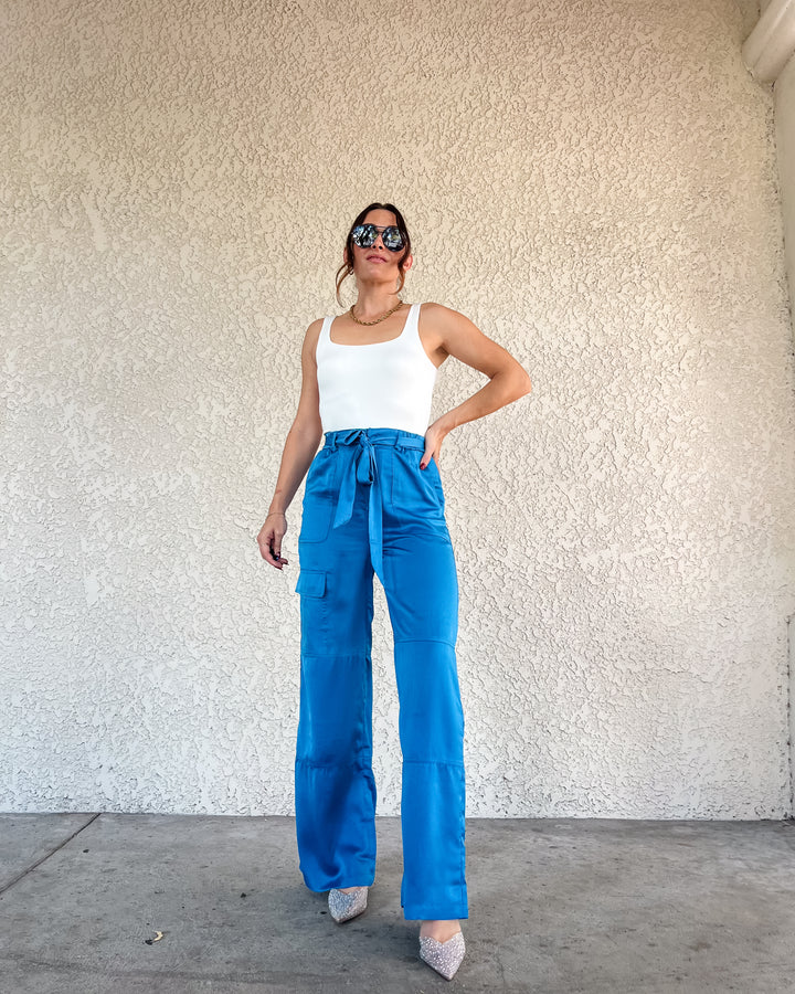 The Dani Satin Cargo Pants - Turquoise