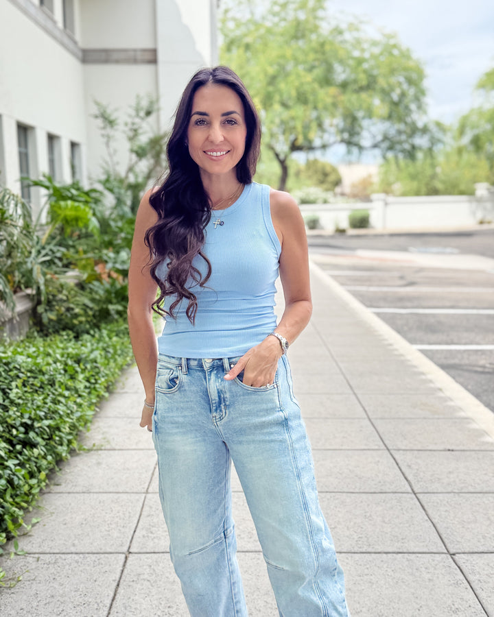 The Talia Ribbed Tank - Blue