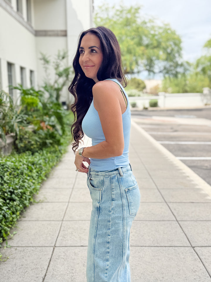 The Talia Ribbed Tank - Blue
