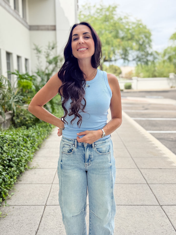 The Talia Ribbed Tank - Blue