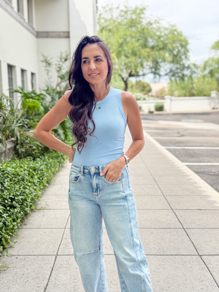 The Talia Ribbed Tank - Blue