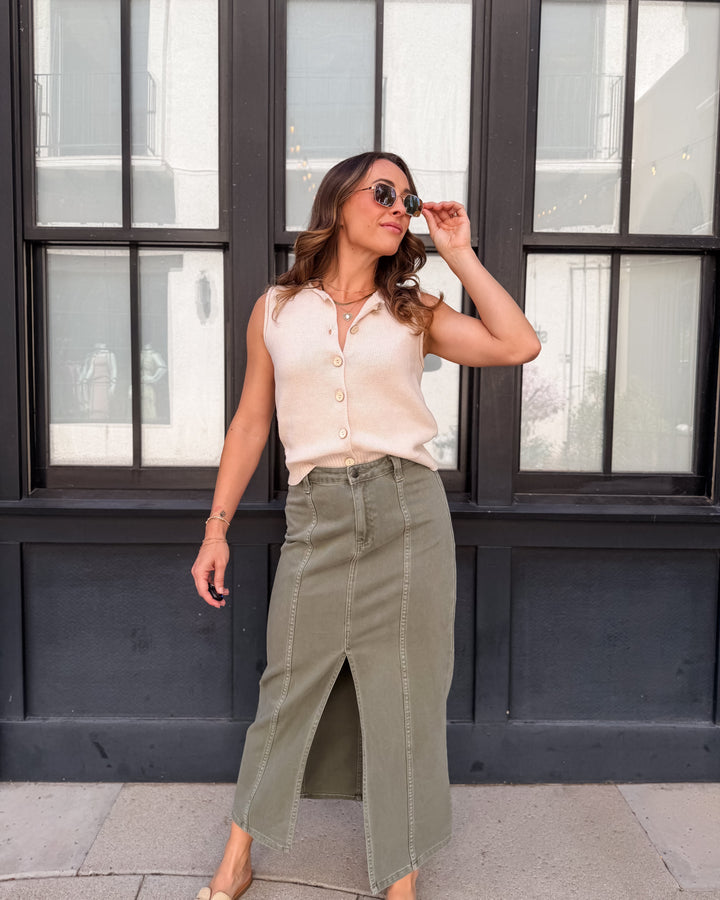 The Celeste Front Slit Denim Maxi Skirt
