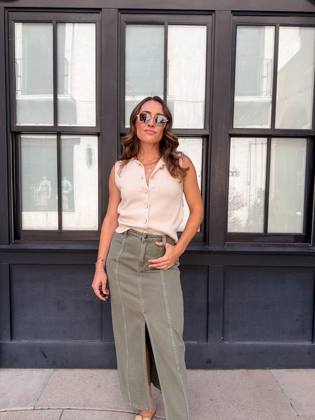 The Celeste Front Slit Denim Maxi Skirt
