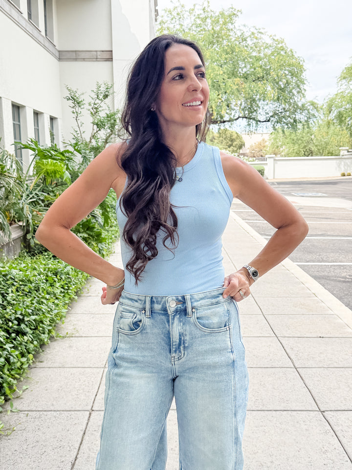 The Talia Ribbed Tank - Blue
