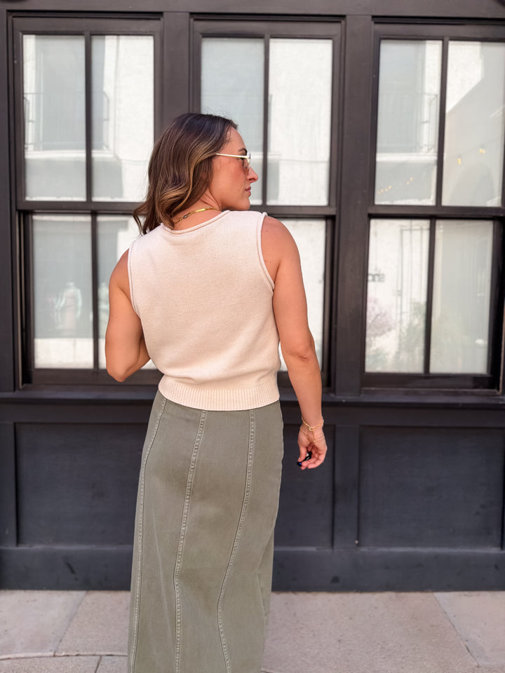 The Celeste Front Slit Denim Maxi Skirt