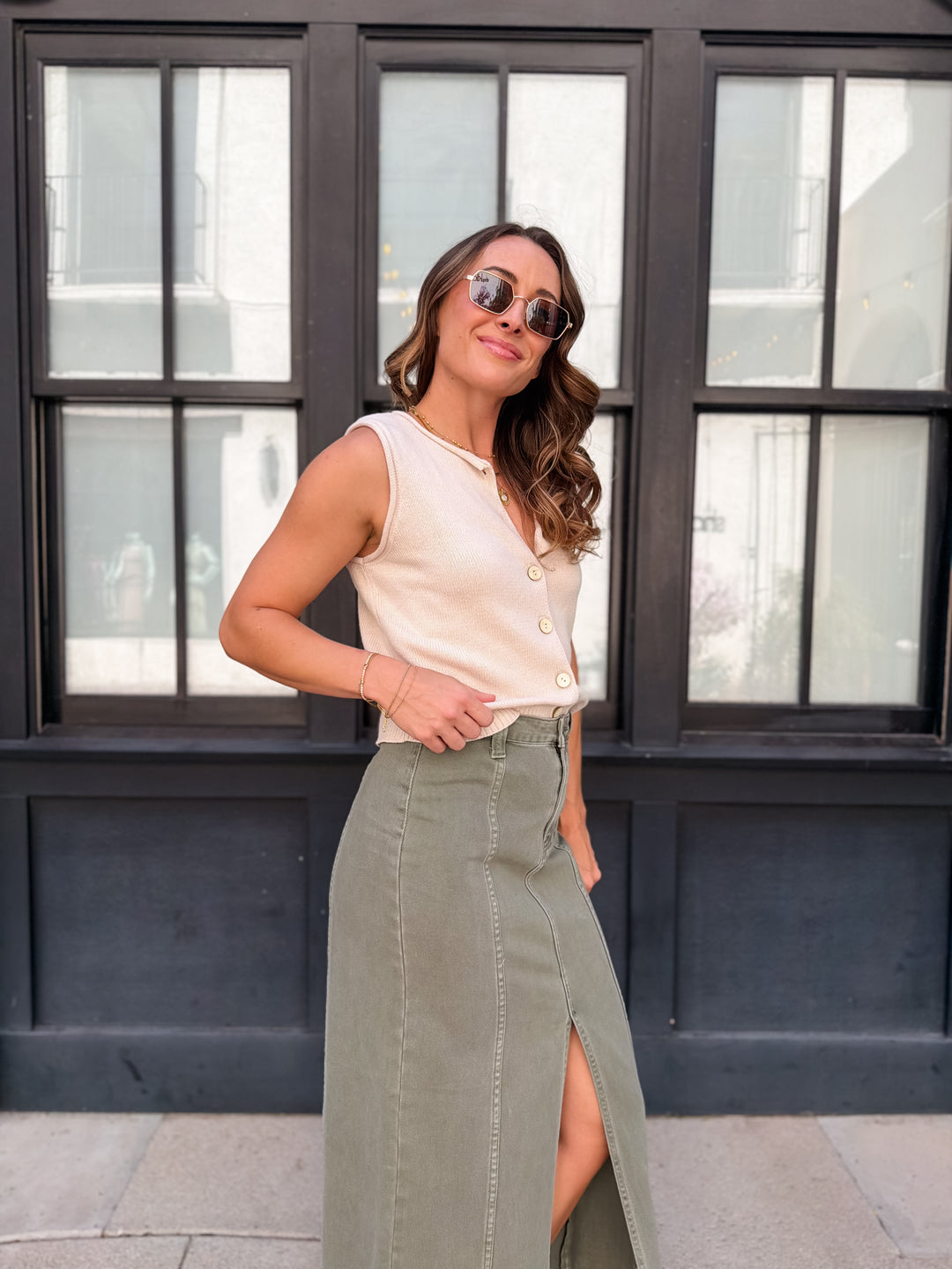 The Celeste Front Slit Denim Maxi Skirt
