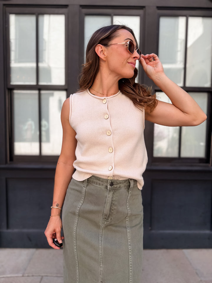 The Celeste Front Slit Denim Maxi Skirt