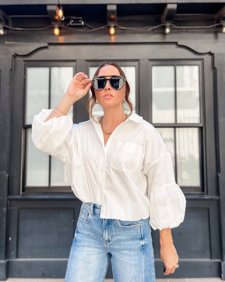 The Marina Bubble Sleeve Top - White