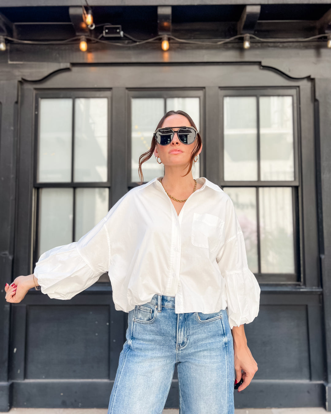 The Marina Bubble Sleeve Top - White