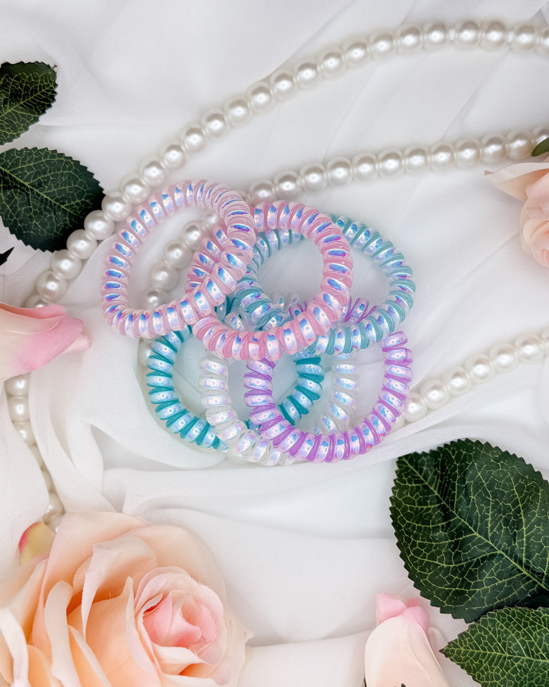 The Isla Iridescent Spiral Hair Tie Set