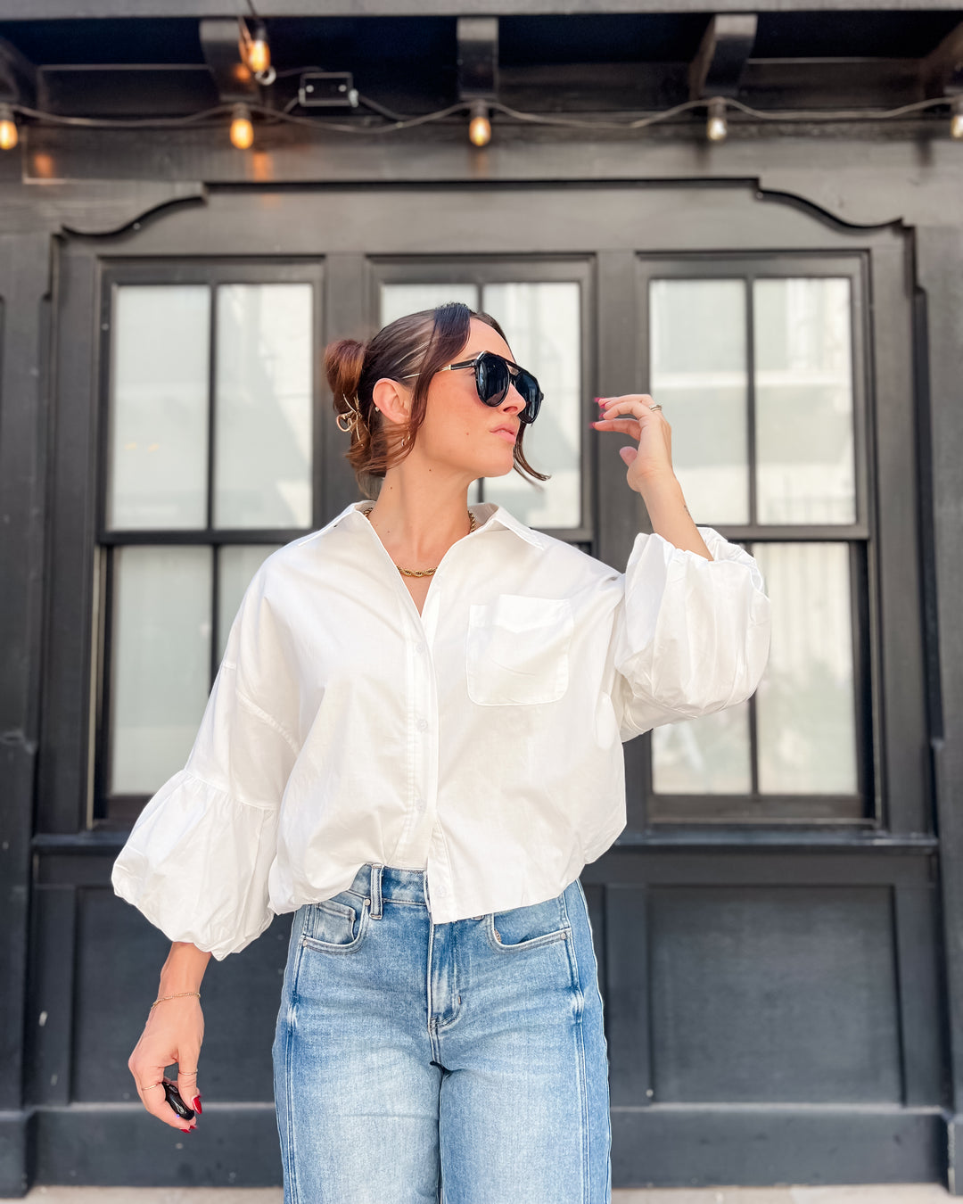 The Marina Bubble Sleeve Top - White