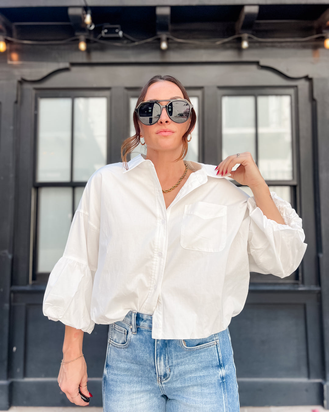 The Marina Bubble Sleeve Top - White