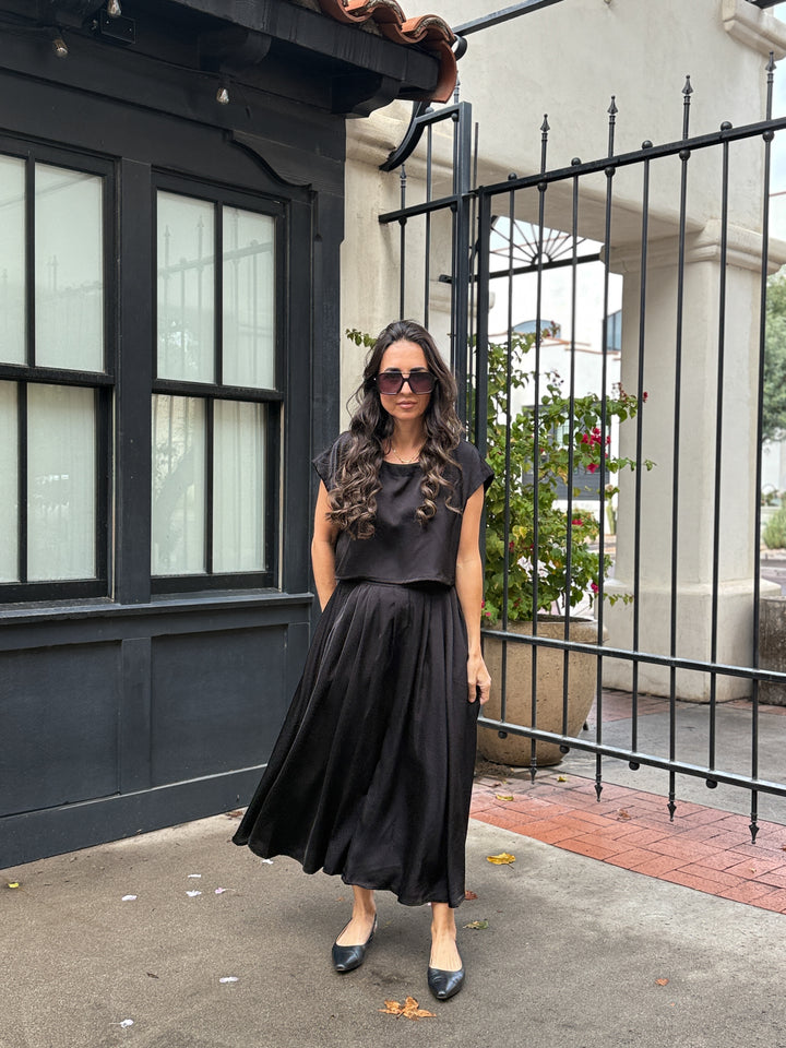 The Genevieve Satin Skirt - Black