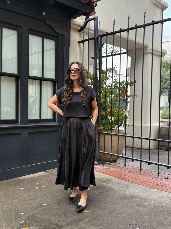 The Genevieve Satin Skirt - Black