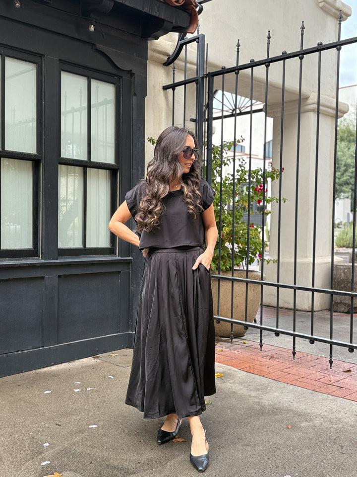 The Genevieve Satin Skirt - Black