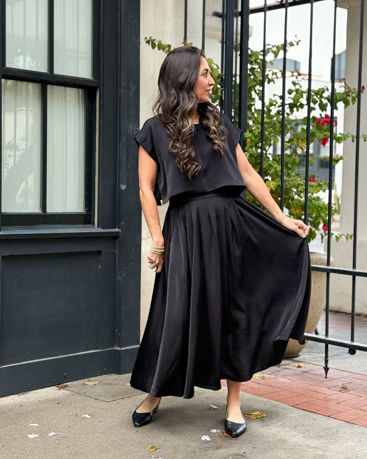 The Genevieve Satin Skirt - Black