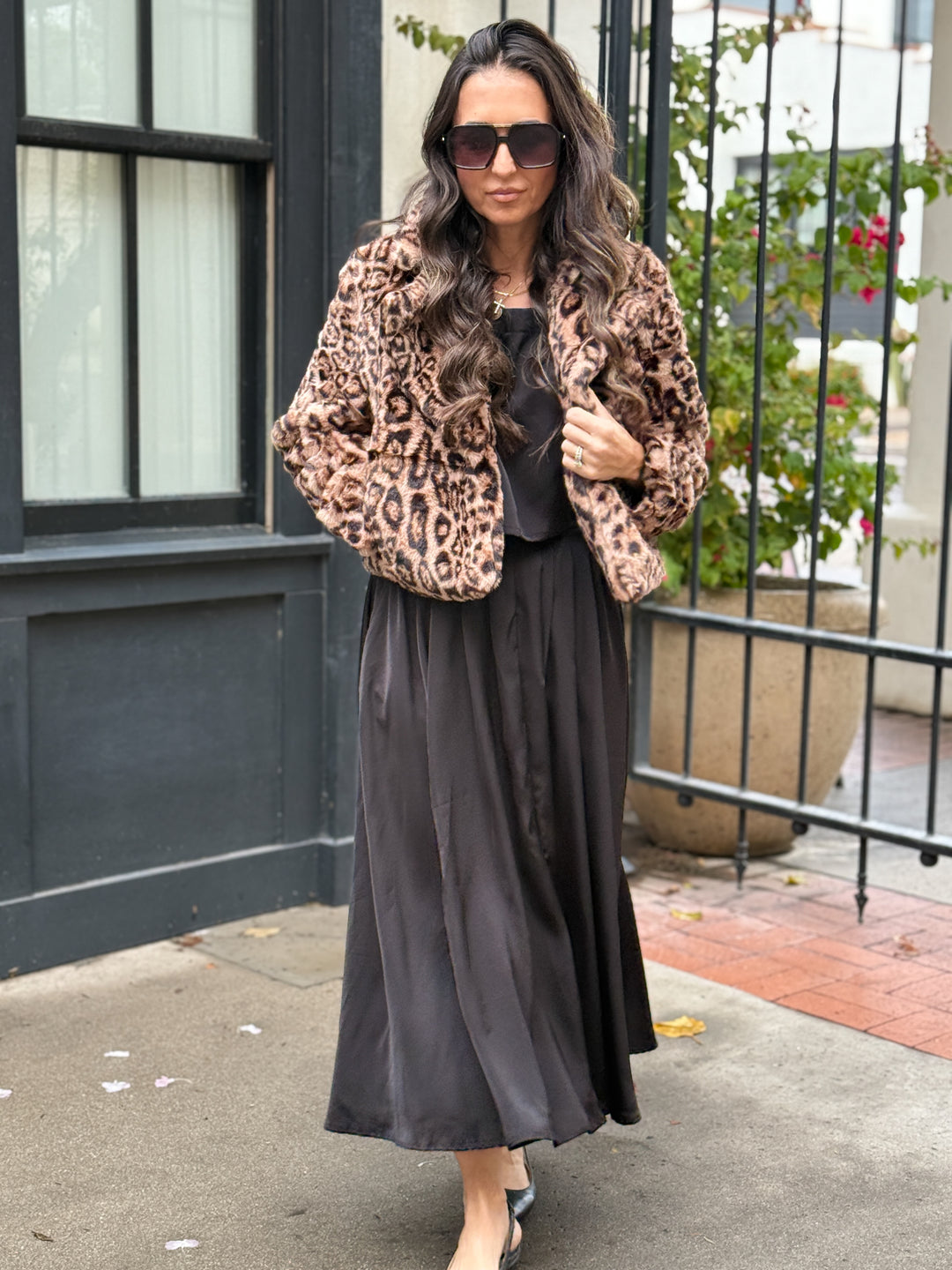 The Mia Leopard Cropped Faux Fur Jacket