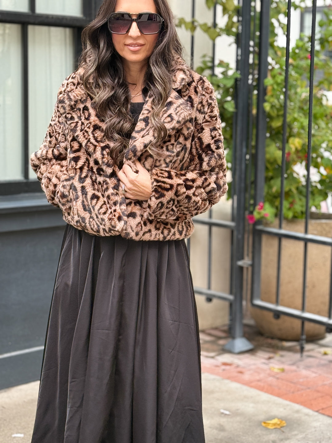 The Mia Leopard Cropped Faux Fur Jacket