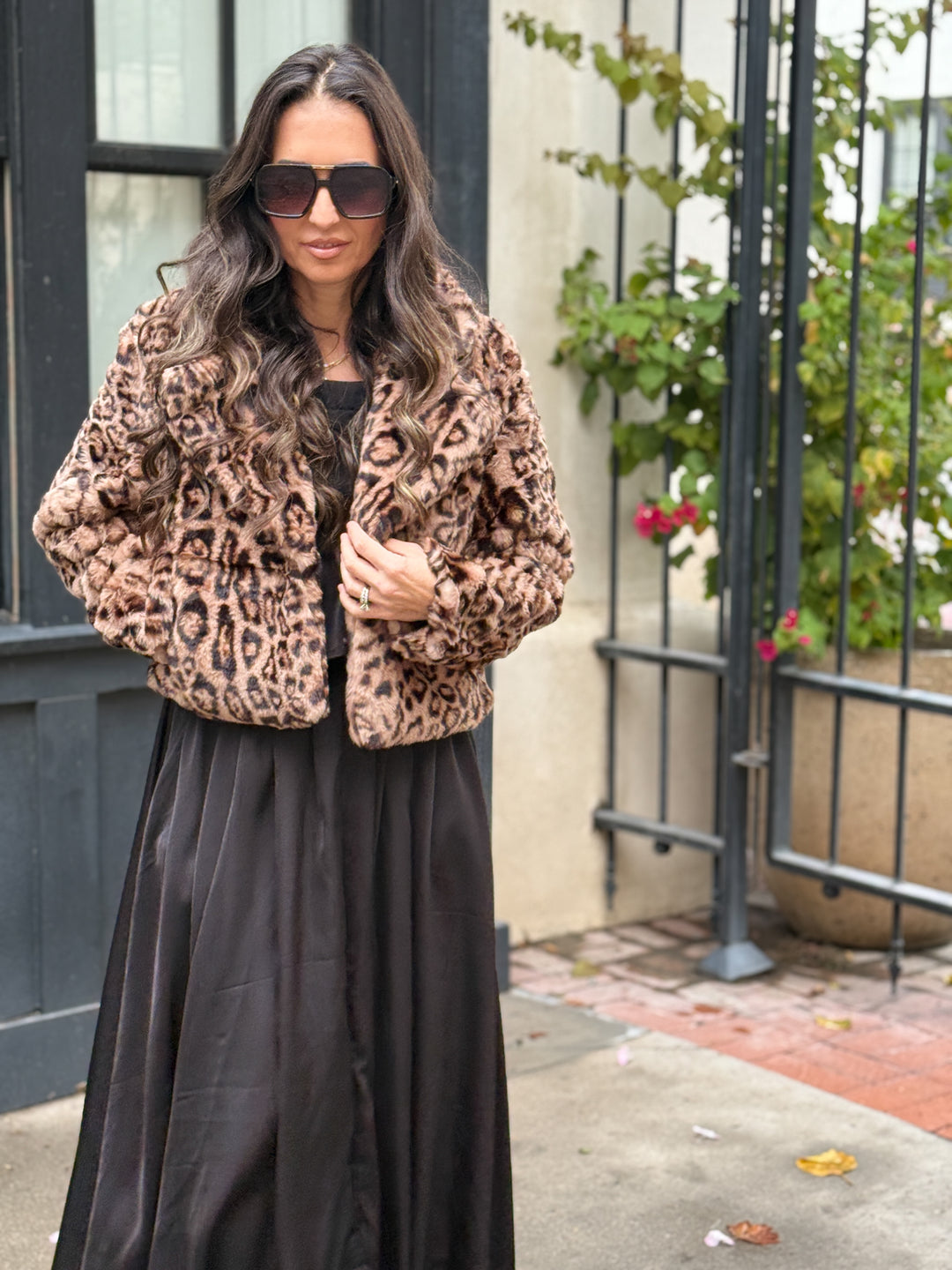 The Mia Leopard Cropped Faux Fur Jacket